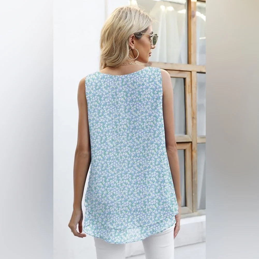 Sleeveless Blouse Loose Casual Flowy Chiffon Tank Top Tunic Size Medium - Picture 3 of 9